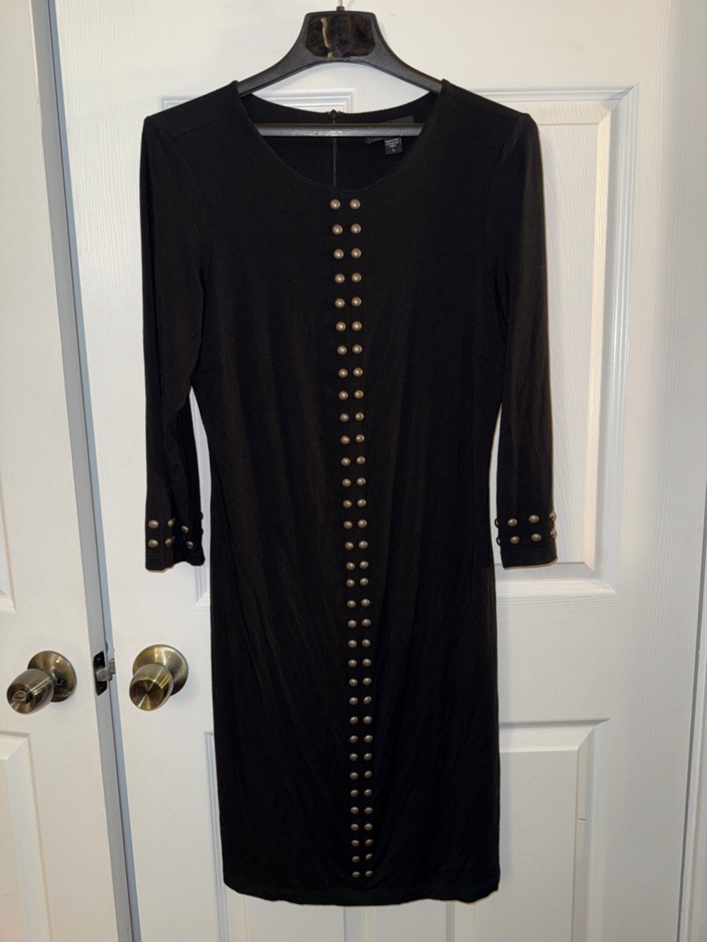 Karen Kane Black Studded Midi Dress L Made in USA Minimalist Chic